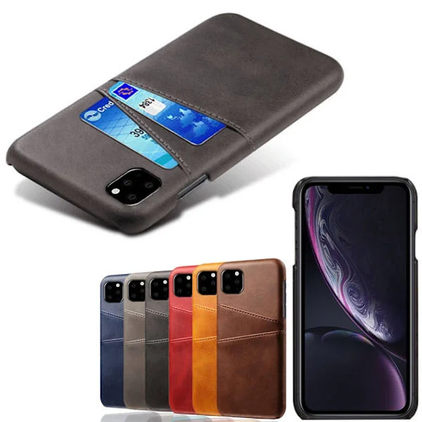 Iphone 12 Pro Max skydd skal fodral skinn läder kort visa amex -