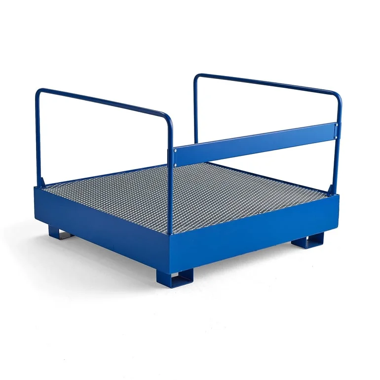 Paleta na beczki z kratą i relingiem, 4 beczki pionowo, 1250x1250x910 mm, 310 L