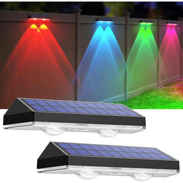 Solcellslampor för staket utomhus, 2-pack solcellslampor utomhus varmvitt och RGB solcellslampor för utomhusgård, uteplats, staket, trappräcke, pool 