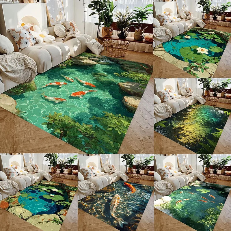 AliExpress - Tapis design 2D Poisson Koi et feuille de lotus, idéal pour chambre et salon, tapis de sol pour zones de jeux d'enfants