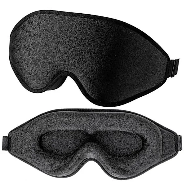 Silke sovemaske, 3D dyp sovemaske, komfortabel og justerbar søt blendingsmaske, unisex, svart for søvn hele natten.