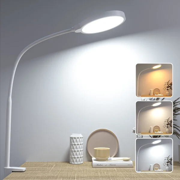 LED-skrivbordslampa, dimbar bordslampa, svanhals skrivbordslampa för hem, kontor, läsning, studier, ritning, skrivbordsbelysning, klämlampa, justerbar