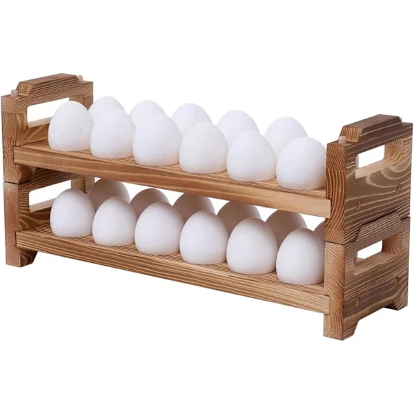 Stabelbar Eggeholder i Tre for Benkeplate, Landlig Kjøkkenoppbevaring for Ferske Egg, Hylle, Organizer, 24 Rom, Naturlig Tre, Kjemikaliefri Belegg