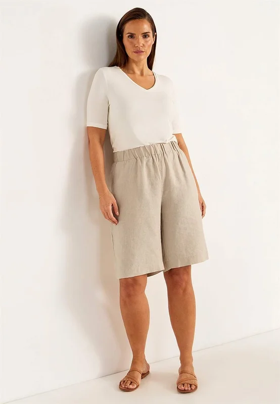 Cellbes of Sweden - Hørshorts Premium med elastik ved taljen i beige til damer i størrelse 34/36