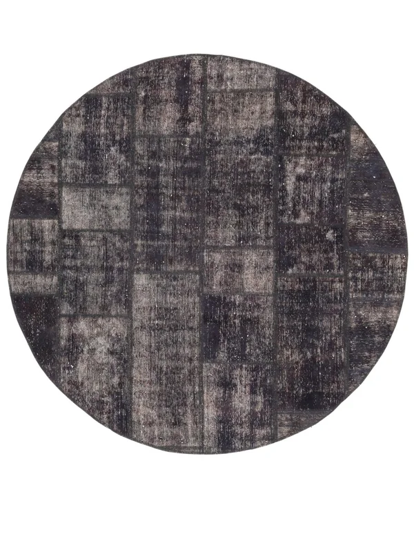 Patchwork Rug Modern Round Black/Dark Red (Wool, )
