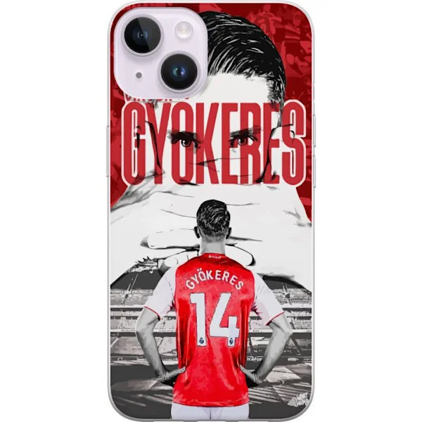 Kompatibelt Mobildeksel til Apple iPhone 15 Viktor Gyökeres rød design med portrett og tydelige kampdetaljer i sterke farger som hyller en av Sverige