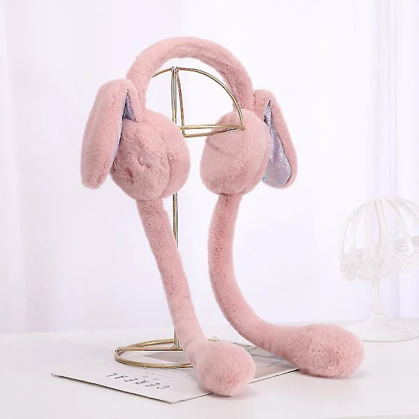 Plysch Öronmuffar Kaninöron Rörliga Öron Öronvärmare Rosa Kaninöron Hårband Vinter Varma Öronskydd Rosa Rosa