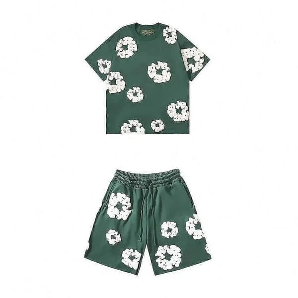 Men's Summer Shorts Set 2025, Soft Cotton Blend, Casual Comfort for Gym and Travel, Two-Piece Outfit Green Suit