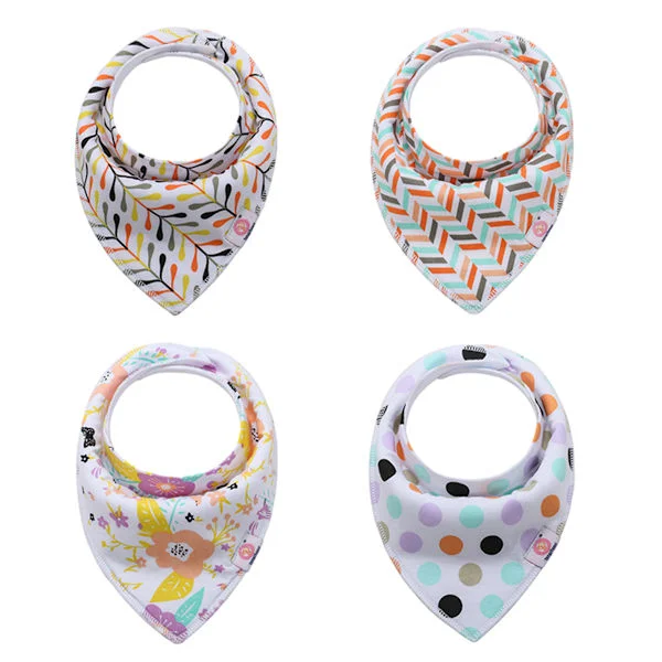 Absorberende Bandana Smekker, Baby Smekker, Myk Bomull, Justerbare Trykknapper, Justerbart smekke-spytt håndkle, Sett med 4,2