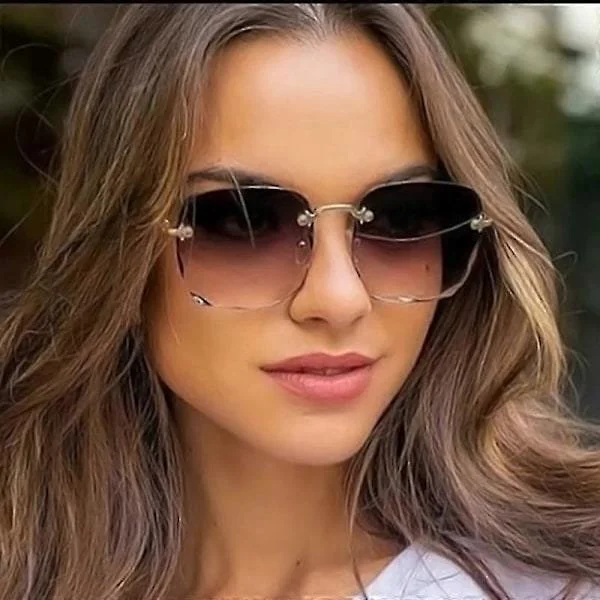 Square Rimless Sunglasses Women Luxury Brand Designer Summer Red Glasses Fashion Sun Glasses Men Uv400