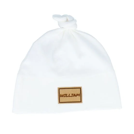 Babybugz - Kids Baby One-knot Engraved Suede Patch White Beanie Traditionalbeanie White Beanie - @ Hatstore
