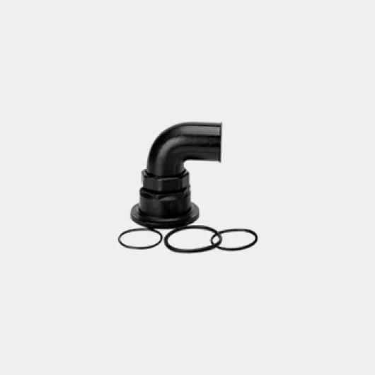 Anslutningsnippel för tankar Nuova Rade, 90°, Ø50 mm, svart, plast, passar Ercole & Sogliola