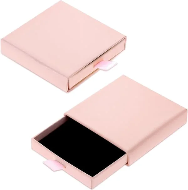 Sett med 2 gaveesker i papir - 8 x 8 x 1,7 cm - Små utvidbare gaveesker - Firkantede - (rosa)