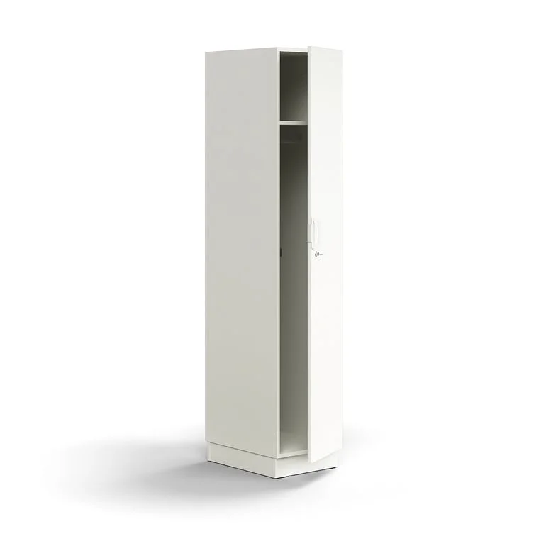 Lockable wardrobe QBUS, with clothes rail, base frame, 2020x400x570 mm, white