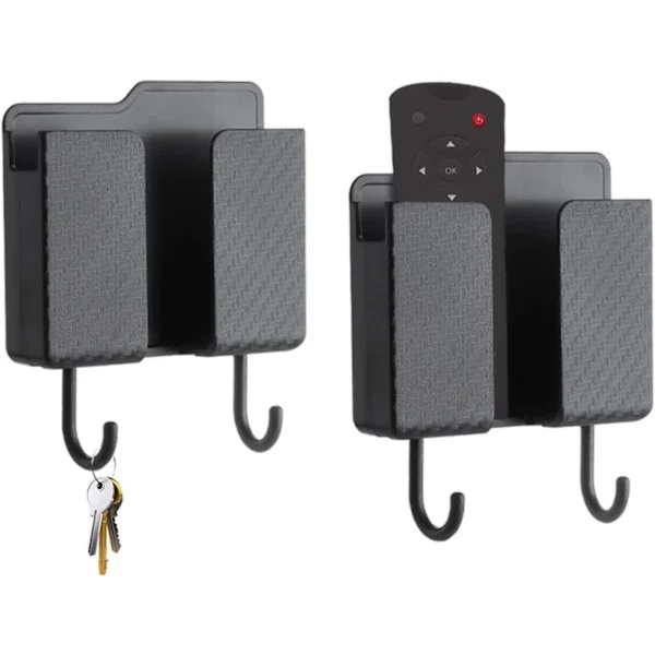 2 Pcs Multifunctional Wall Mounted Storage Box, Self-Adhesive Wall Mounted Remote Control Holder, Black Wall Mounted Phone Holder