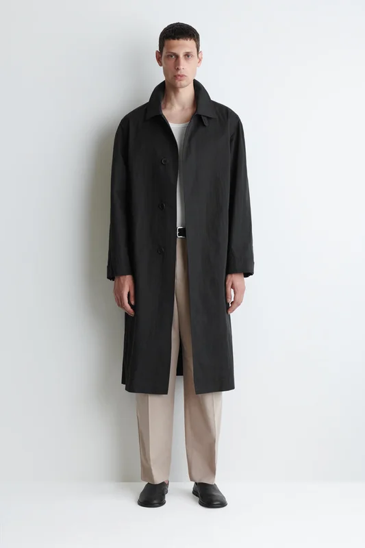 COS Men's Cotton Long Trench Coat in Black