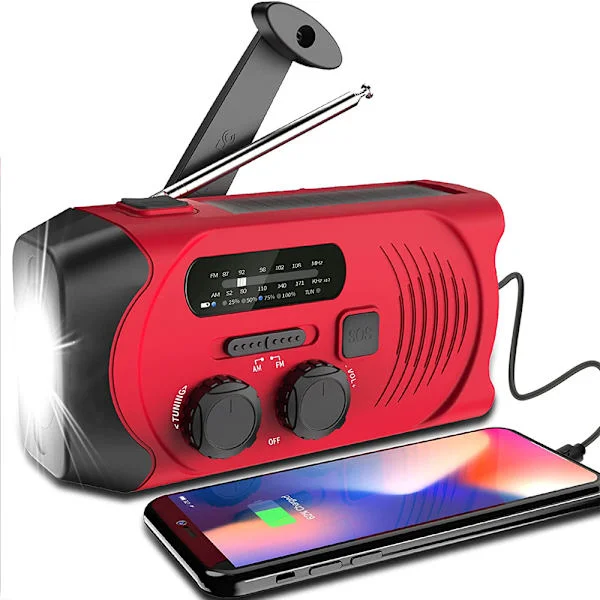 Vevradio, DAB/FM, med, Batteri, 1000mAh,, Bärbar, Solcell, Radio, med, LED, Ficklampa, &, Läslampa,, DAB+, Byggradio, RDS, Funktion