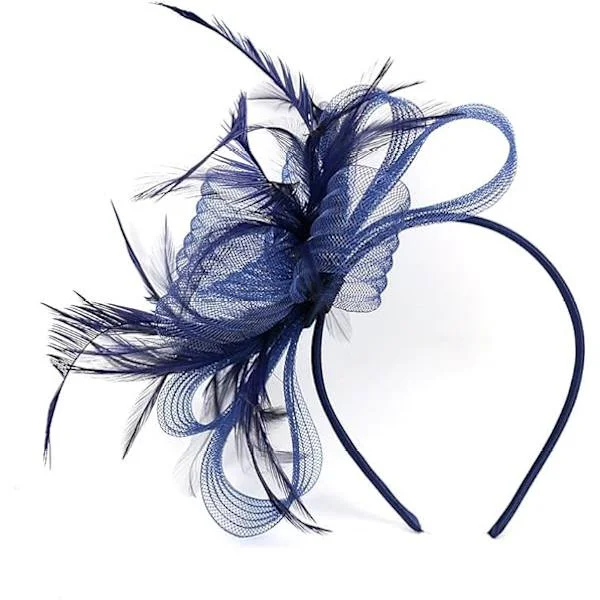 Kvinder Fascinator Hat Blomst Bryllup Fascinator Pandebånd Fjer Brude Hovedbeklædning Hårklemmer Hat Bowler Mini Top Hat Hårklemmer (Marineblå)