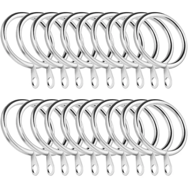 20 Stykker Metal Gardinringe 45mm Indvendig Diameter Dekorative Gardinringe Ophængskroge med Faste Øjer til Gardinstang. Sølv
