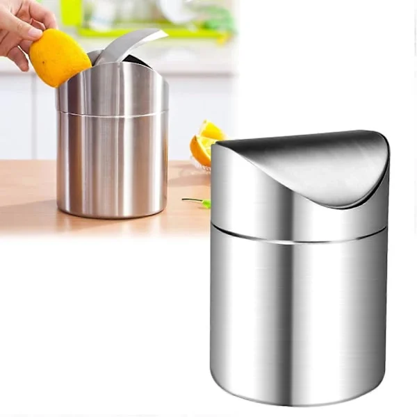 Mini Countertop Trash Can with Flip Top Stainless Steel Table Waste Bin for Kitchen Bedroom Desk Dressing Table Trash Can 12 x 16CM