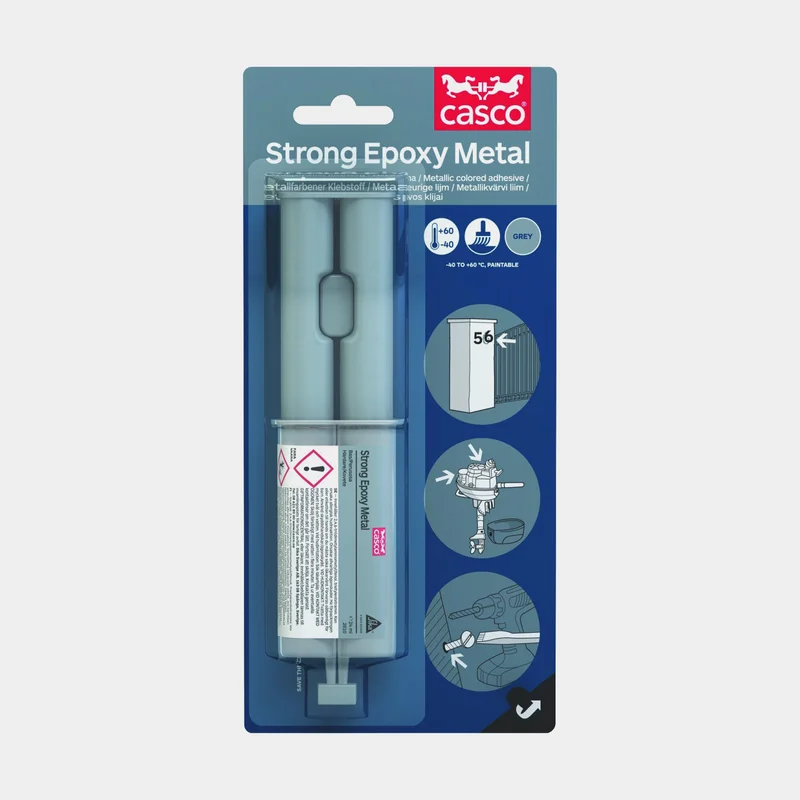 Epoxylijm Casco Strong Epoxy Metal, 2-component, voor metaal, 24 ml, grijs