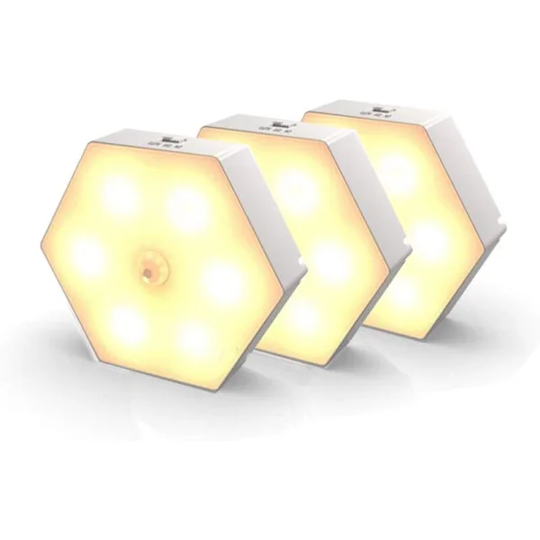 Rörelsesensor Nattlampa [3-pack], LED Nattlampa med På/Av, Sovrum/Garderobslampa, LED Nattlampa, Trådlös LED-lampa.