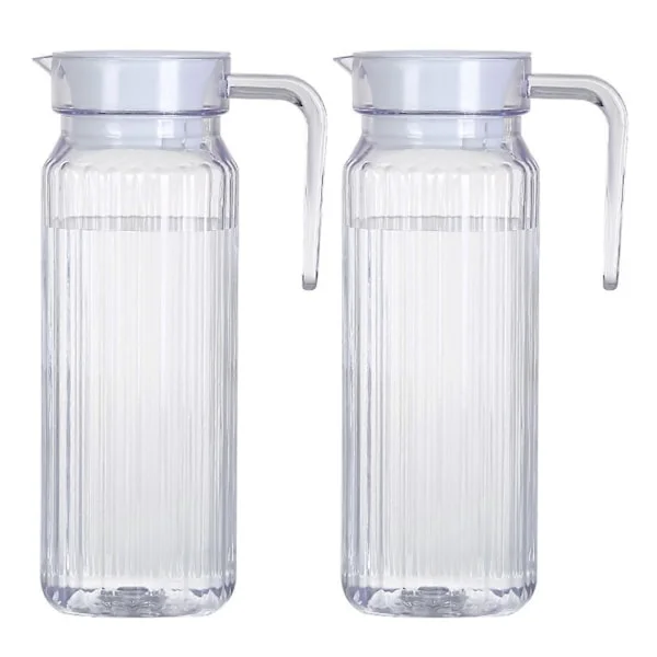 2 stk. kjøleskap glass vannkanne med lokk, matvaregodkjent, sølefri tutdesign, transparent kaffe melk juice mugge Db