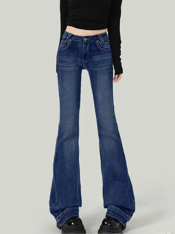 AliExpress - Jeans taille basse pour filles coréennes de la rue principale, pantalon évasé classique uni pour femmes, pantalon décontracté à la mode 