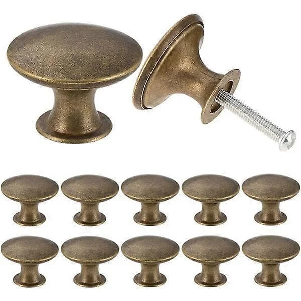 12-pack vintage chic antika mässingsknoppar för köksmöbeldörrar runda 30mm