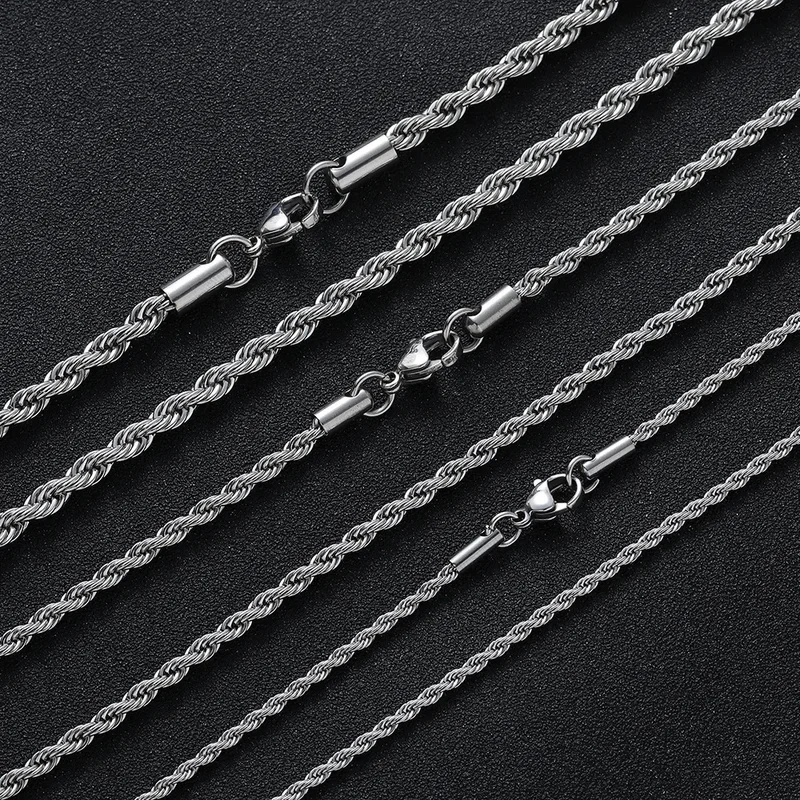 AliExpress - 2-6mm Edelstahl Halskette für Frauen Männer nie verblassen wasserdichte verdrehte Seil kette Modeschmuck 16-30 Zoll