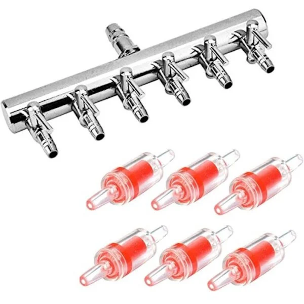 Luftfördelare för akvarium 4/8 mm med 6 backventiler, lämplig för luftpumpar för akvarium, luftflödesfördelare för akvarium och luft
