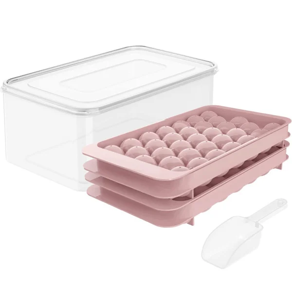 [RM]Mini Ice Cube Trays for Freezer - 4-Pack Small Ice Cube Trays with Lid 104 x 4 Ice Trays, BPA-Free for Cooling Drinks, Coffee, Cocktail Pink