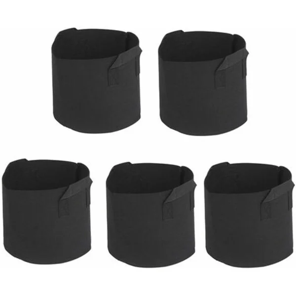 Plantpåsar, 3 gallon, 5-pack, innehållande fiberduk plantor och fiberduk planteringskrukor.