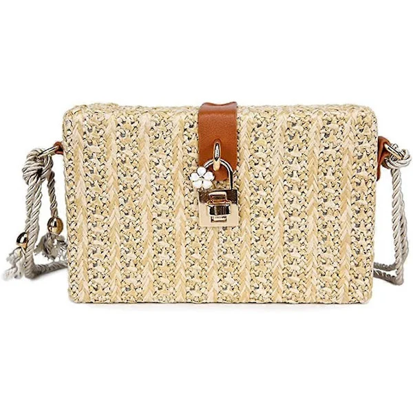 Strå Strandtaske Kurvetaske Elegant Clutch Taske Crossbody Reb Boheme Skuldertaske Sommer Skuldertaske Håndtaske Beige