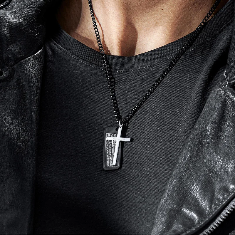Icarus Rowan Stahlkreuz & schwarze Dog Tag Halskette für Männer - Dog Tags