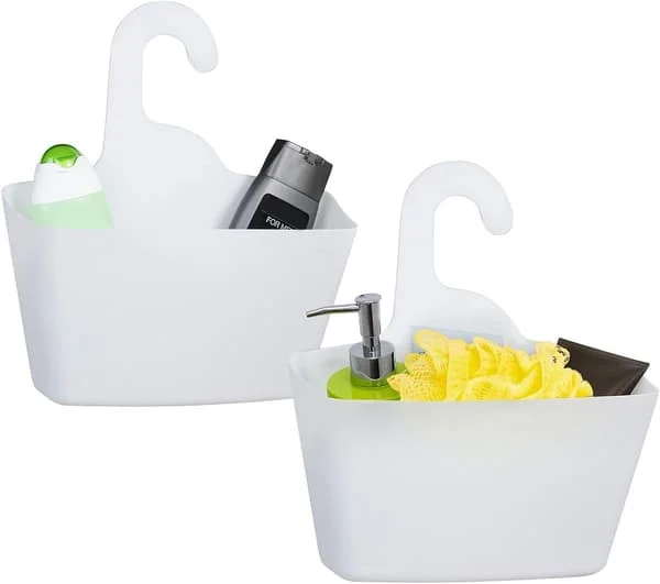 Hængende brusekurve sæt 2 stk. - Hængbar brusestang kurv stativ med krog - Hængende badeværelse / brusekurv badeværelseskurv shampoo holder