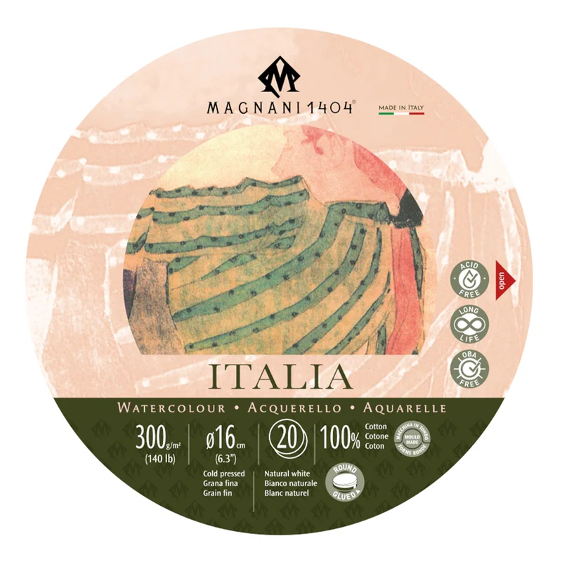 Watercolour Pad Round Italia 100% Cotton 300g 16cm 20 Sheets