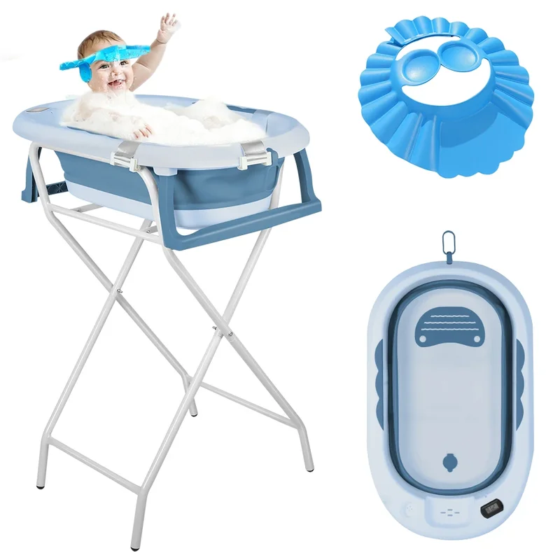 AliExpress - 2-in-1 opvouwbaar babybadje met standaard – eenvoudig op te bergen – inclusief badmat – geschikt voor baby's en peuters van 0-3 jaar