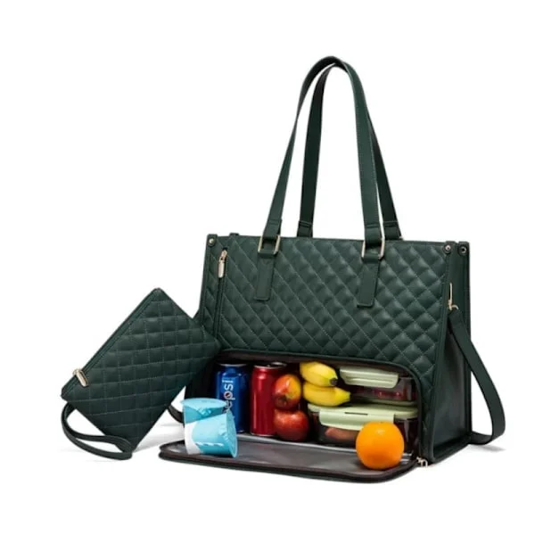 [RM]2-in-1 Laptop Bag and Lunch Bag 15.6 Inch, Insulated Leakproof Cooler Bag, Work Laptop Handbag Green