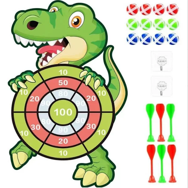Dinosaur Toys for Kids 3-9 Years Old, 76 cm Dinosaur Dart Board with Velcro, 12 Sticky Balls & 6 Darts for Boys & Girls