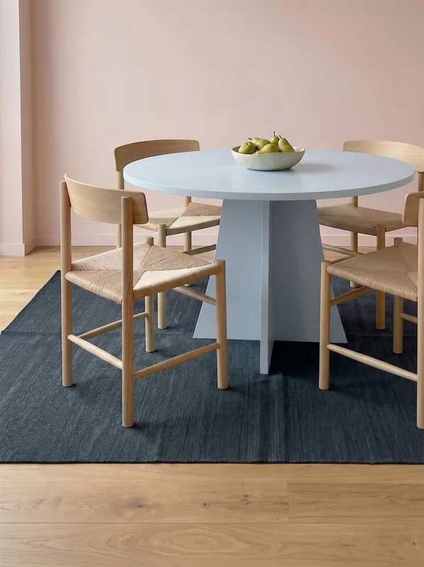 Wool Rug Plain (Single Colored) Handloom Flat Navy Blue Square Large