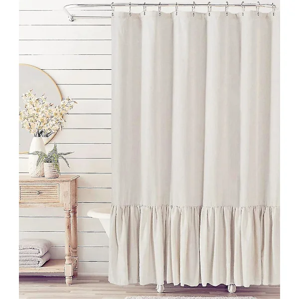 Rustic Ruffle Shower Curtain, Linen Blend Shower Curtain for Bathroom, Natural, 72 x 72 inches