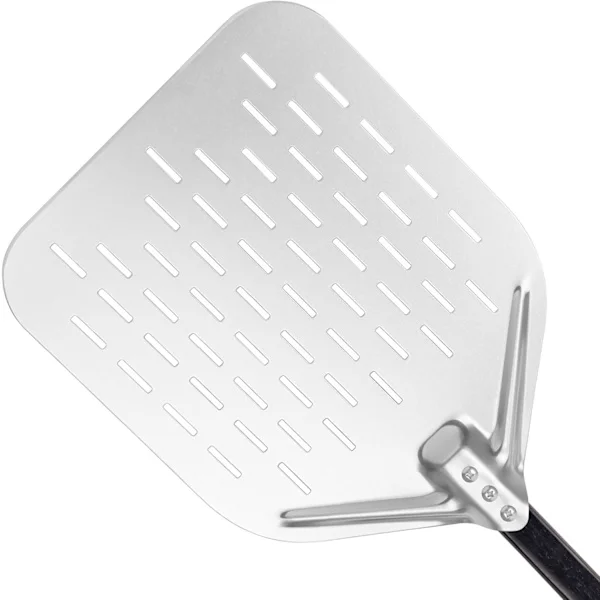 Pizzaspade 40 x 30 cm - Glider lätt på pizzastenen - Perforerad pizzaspade med stor yta och avtagbart handtag