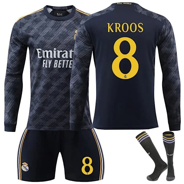 Madrid KROOS #5 2023/2024 RM Långärmad höst/vinter Borta Barn Fotbollströja/Shorts/Strumpor Set Ungdom Barn Storlekar