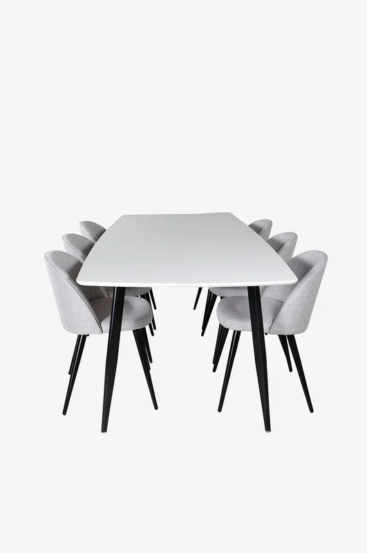 Venture Home - Spisebord Polar med 6 stole Velvet - Hvid - Spisebordssæt 6 personer - Fra Homeroom