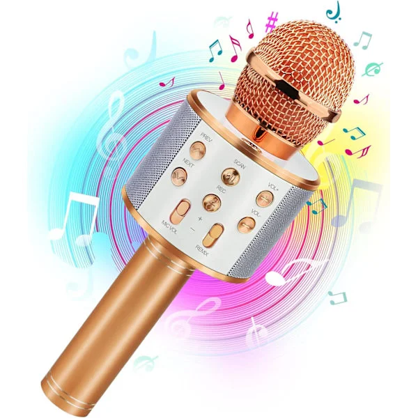 Beste gave til barn, trådløs karaokemikrofon bluetooth bursdagsgave 4-12 år jente gutt jul julestrømper - rosegull