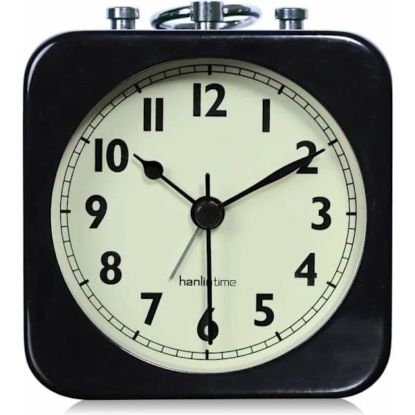 Analog vekkerklokke svart firkantet stille liten metall reisevekkerklokker for barn soverom nattbord stue kontor svart