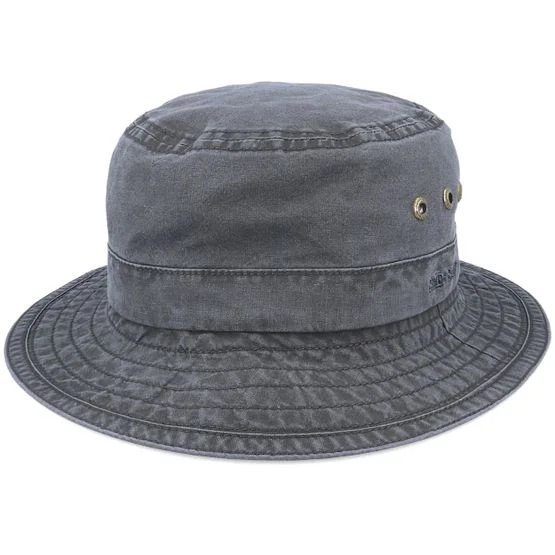 Stetson - Delave Organic Cotton Vintage Black Bucket Bucket Black Hat - @ Hatstore
