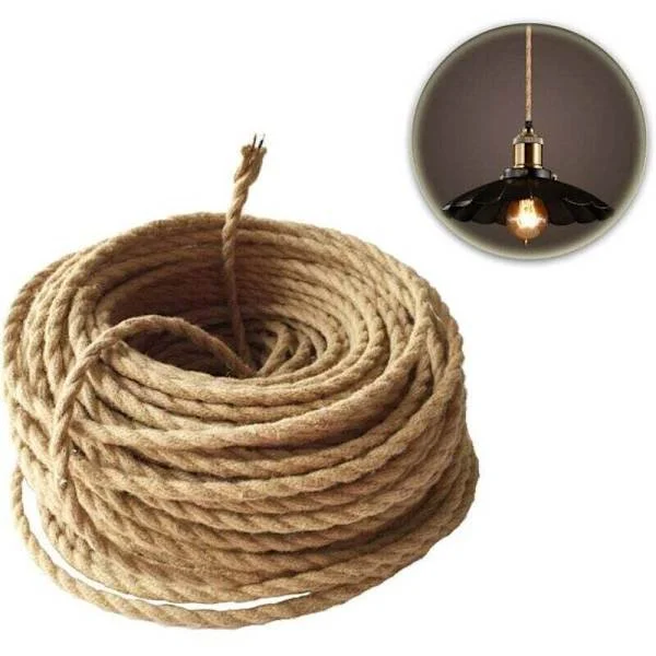 Retro tyg elkabel, tvinnad flätad hamparep, 2-ledarkabel (2x0.75mm²) för pendellampstillbehör, 5M