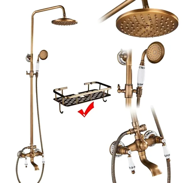 Duschblandare Set, Antik Mässing, Dubbla Knoppar, Antik mässing E02